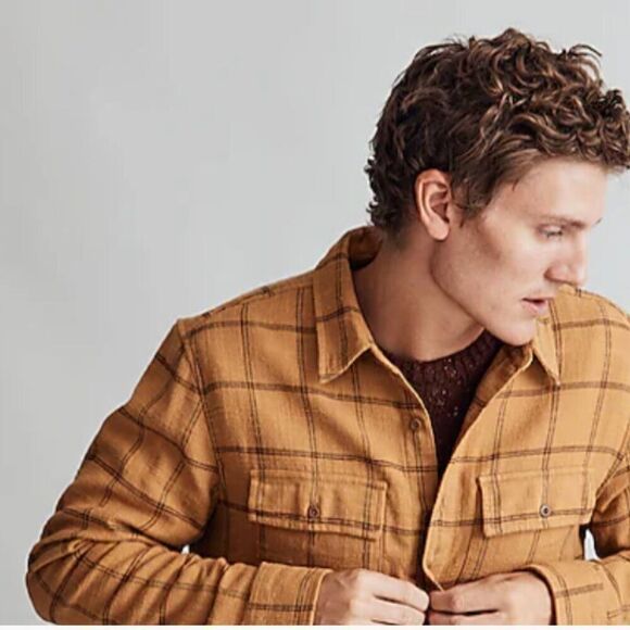 Madewell Slub Flannel Easy Long-Sleeve Shirt golden Oak NWT size XXL - Picture 4 of 12